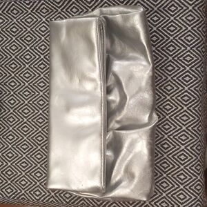 Silver metallic clutch purse